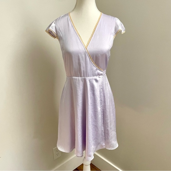 Aritzia Wilfred Mademoiselle Satin Dress Purple Lace Trim Size Small Coquette - Picture 6 of 13
